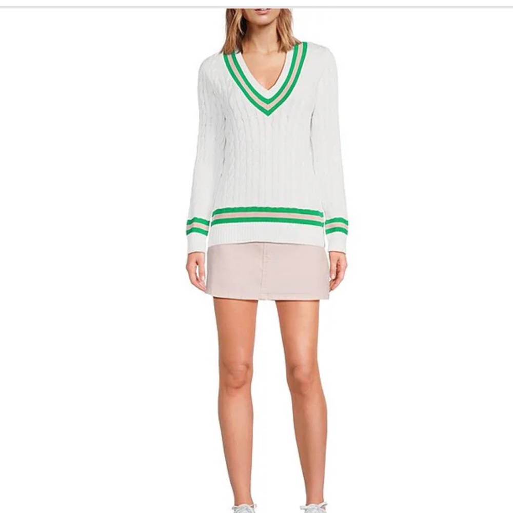 Lilly Pulitzer White Cable-Knit V-Neck Brockton Sweater - Picture 3 of 7